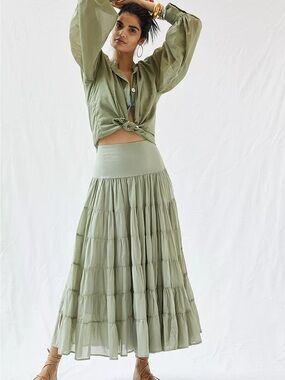 Anthropology Sage Tiered Maxi Skirt - Women's Flowy Skirt